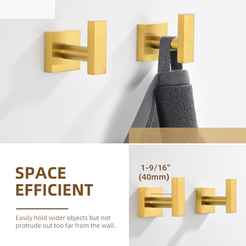 Angle Simple Towel Hooks for Bathroom, SUS 304 Stainless Steel Square Robe Coat Wall Hooks, Hand Towel Holder, Brushed Gold, 2 Pack - Image 5
