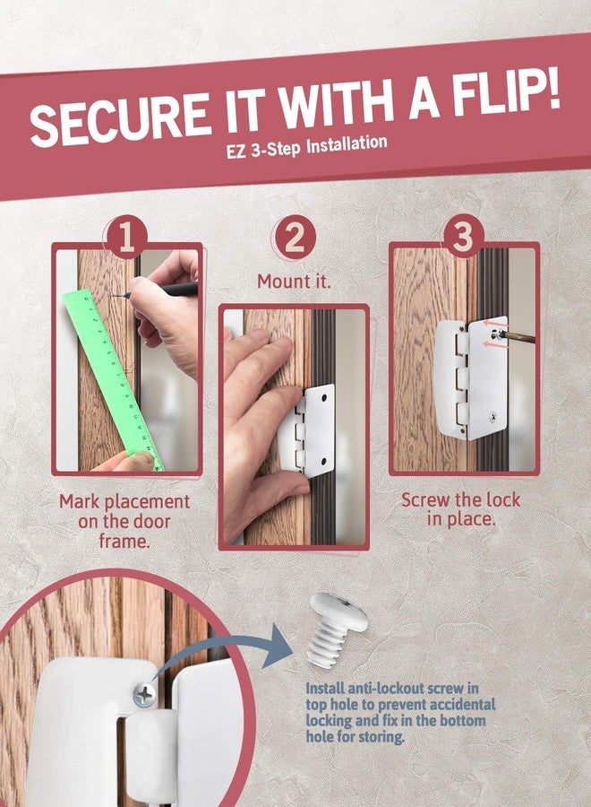 JD Jack N'Drill Jack N’ Drill Flip Action Door Lock (6 Pack)- Reversible Privacy Door Locks with Anti Lockout Screw for Child Proofing and Home Defense, Easy to Install and Durable Lock for Interior Swing-in Doors - Image 4