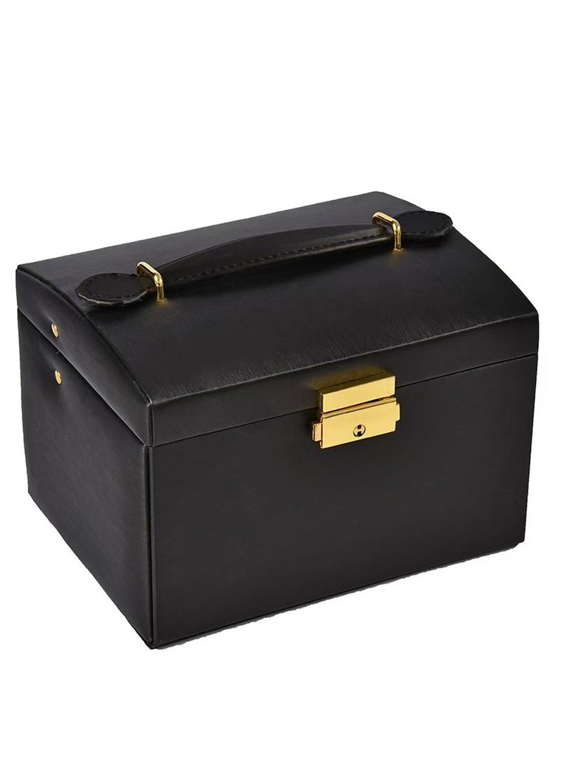 Jewellery Organiser MultiLayer PU Leather Portable Lockable Storage Box Case with Dividers Container for Rings, Earrings, Necklace Home Organizer - Black  - Image 2