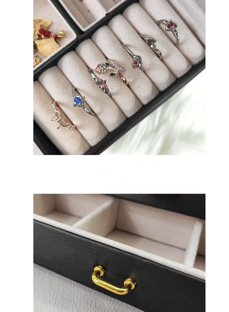 Jewellery Organiser MultiLayer PU Leather Portable Lockable Storage Box Case with Dividers Container for Rings, Earrings, Necklace Home Organizer - Black  - Image 4