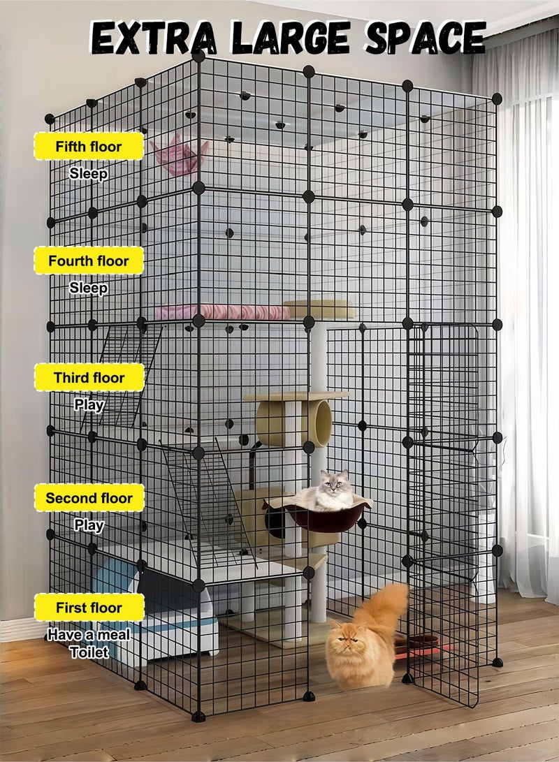 كيدل قفص قطة كبيرة قابلة للفصل داخلية DIY صندوق الحيوانات الأليفة Playpen 5-Tier سلك معدني كينلز غلاف بيت الحيوانات سياج لمساحة ممارسة 1-5 القطط ﻿ - Image 3
