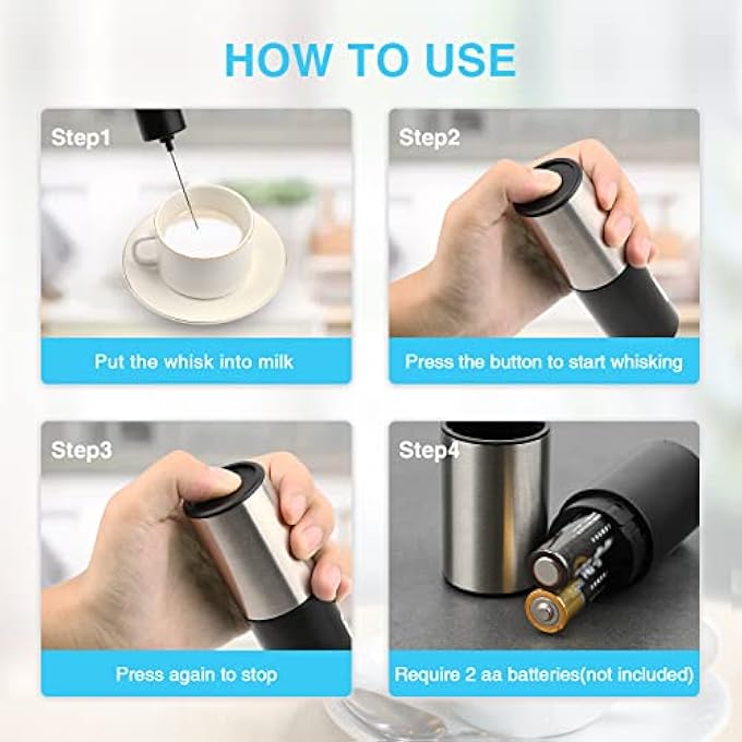 mafiti Electric Milk Frother Stick Stainless Steel Handheld Milk Frother Battery Operated Milk Frother With Electric Strong Motor Milk Frother For CoffeeLatteCappuccinoCream - Image 4