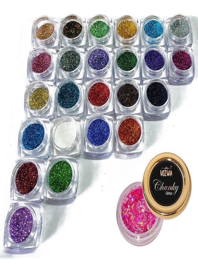 Vozwa 25 Sparkle Loose Glitter Eyeshadow + 1 Professional Pink Chunky Glitter - Image 2