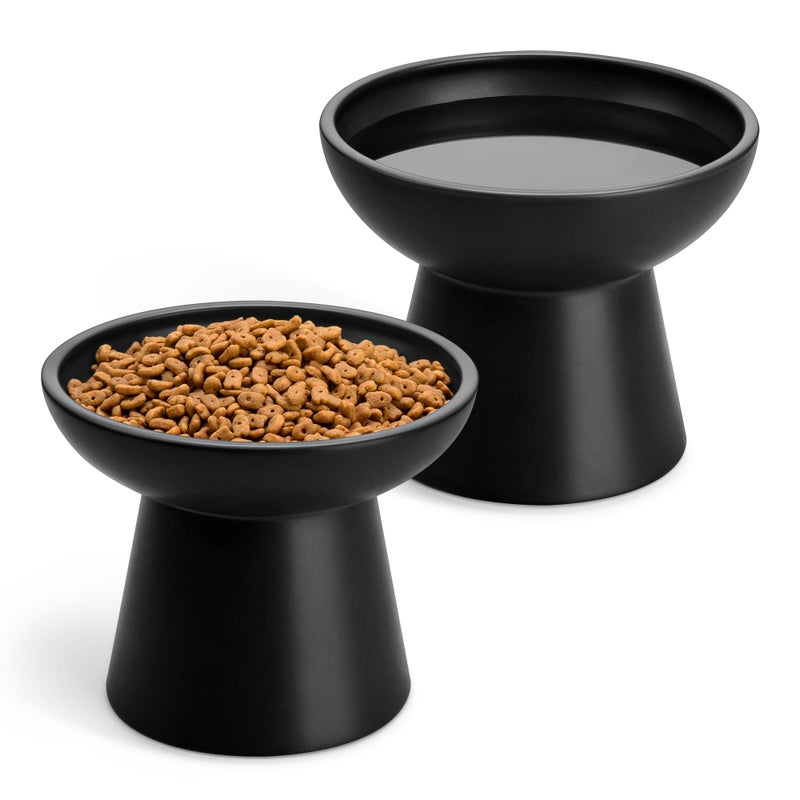 vancasso Ceramic Elevated Cat Bowls 2Pack 62 Extra Wide Raised Cat Food Water Dishes 51 Optimal Height AntiWhisker Fatigue Shallow Bowls for CatsKittensDogs Lead Cadmium Free Black - Image 2