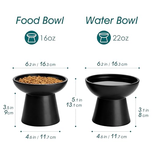vancasso Ceramic Elevated Cat Bowls 2Pack 62 Extra Wide Raised Cat Food Water Dishes 51 Optimal Height AntiWhisker Fatigue Shallow Bowls for CatsKittensDogs Lead Cadmium Free Black - Image 3