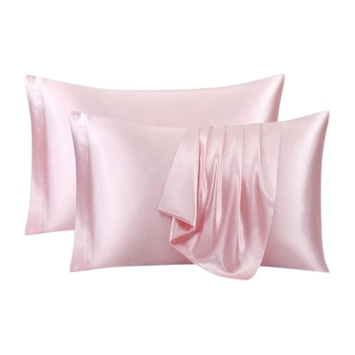 KHANAK Set of 2 Satin Silk Pillowcase for Hair and Skin Standard Size 18"X 28" with Soft Breathable Smooth Cooling Pillow Covers for Sleeping (2, Pink) - Image 1