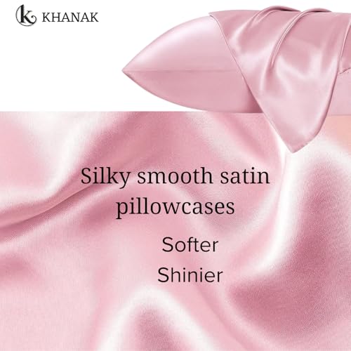 KHANAK Set of 2 Satin Silk Pillowcase for Hair and Skin Standard Size 18"X 28" with Soft Breathable Smooth Cooling Pillow Covers for Sleeping (2, Pink) - Image 5