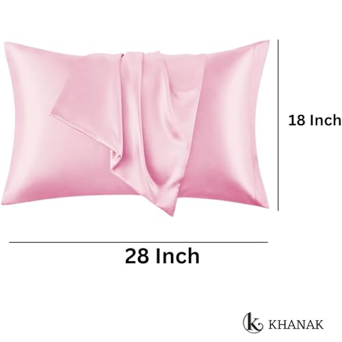 KHANAK Set of 2 Satin Silk Pillowcase for Hair and Skin Standard Size 18"X 28" with Soft Breathable Smooth Cooling Pillow Covers for Sleeping (2, Pink) - Image 2