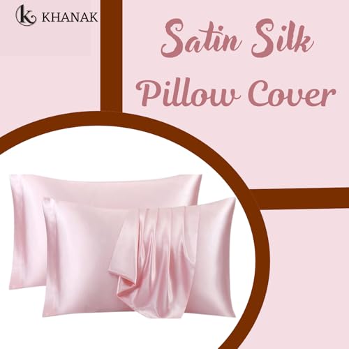 KHANAK Set of 2 Satin Silk Pillowcase for Hair and Skin Standard Size 18"X 28" with Soft Breathable Smooth Cooling Pillow Covers for Sleeping (2, Pink) - Image 3