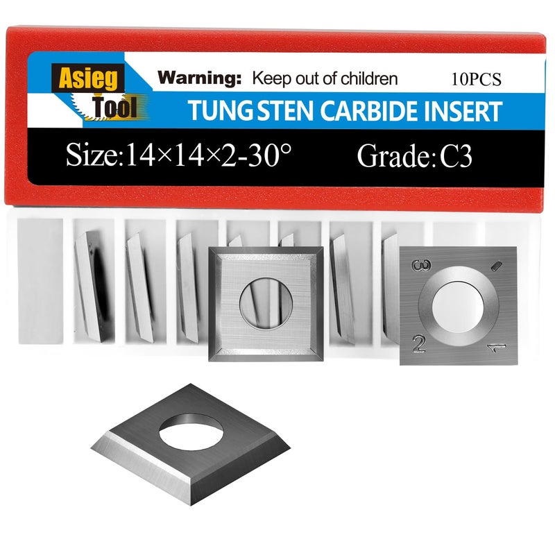 Asieg Tool 14mm Standard Square Straight Tungsten Carbide Replacement Cutter Inserts Knives 14mm x 14 x 2mm for Grizzly T21348 and Woodworking Spiral Helical Planer Head and DIY Wood Lathe Turning Tools 10pcs - Image 1