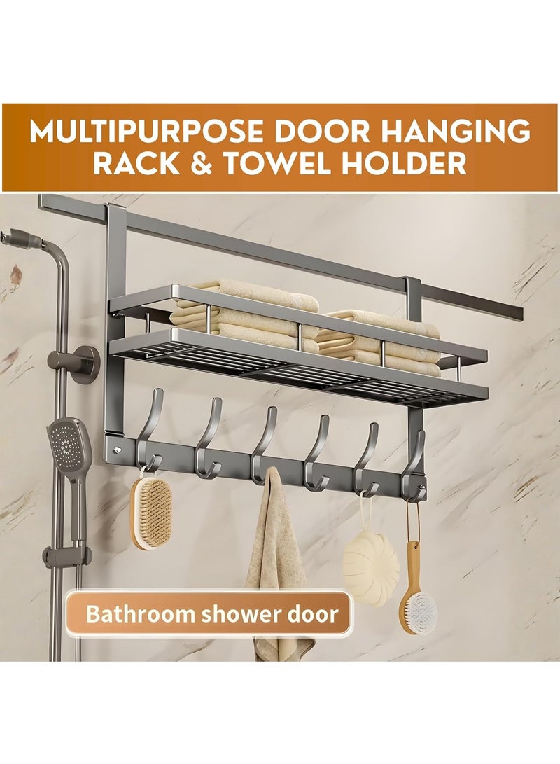 ABC Over The Door Hooks with Storage Shelf, Heavy Duty 6 Hook Door Hanger Organizer, No Drill Metal Over Door Coat Rack for Bathroom, Bedroom, Kitchen, Towels, Clothes, Bags & Hats, Black - Image 5
