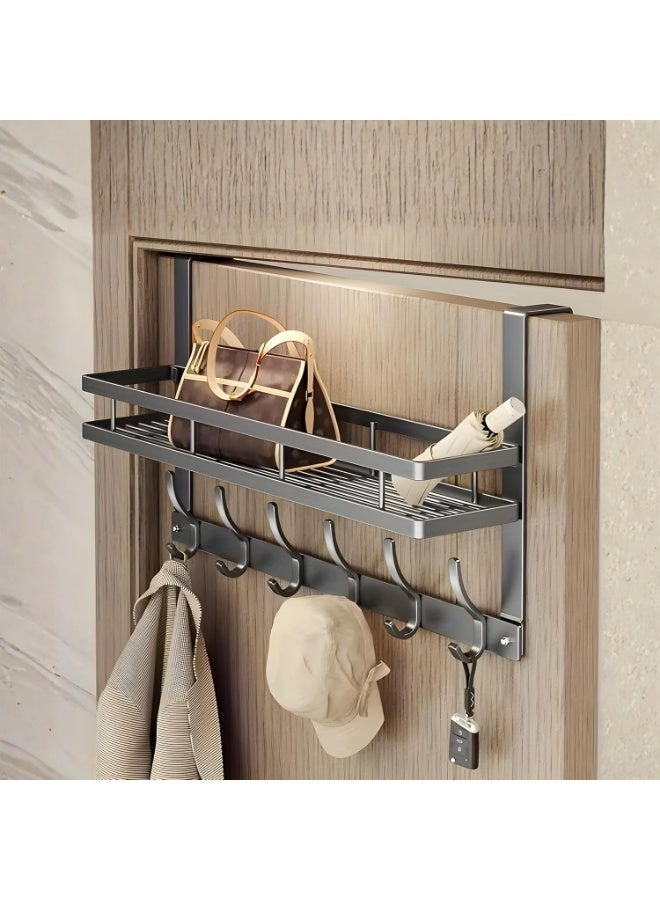 ABC Over The Door Hooks with Storage Shelf, Heavy Duty 6 Hook Door Hanger Organizer, No Drill Metal Over Door Coat Rack for Bathroom, Bedroom, Kitchen, Towels, Clothes, Bags & Hats, Black - Image 3