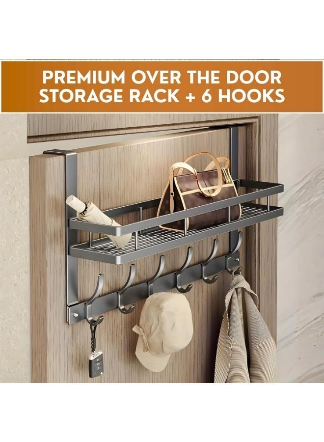 ABC Over The Door Hooks with Storage Shelf, Heavy Duty 6 Hook Door Hanger Organizer, No Drill Metal Over Door Coat Rack for Bathroom, Bedroom, Kitchen, Towels, Clothes, Bags & Hats, Black - Image 5