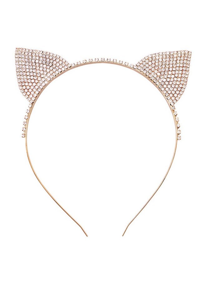 Rosemarie Collections - Women'S Stunning Crystal Adorned Halloween Costume Cat Ears Headband (Solid Crystal Ears Gold Tone) - Image 1