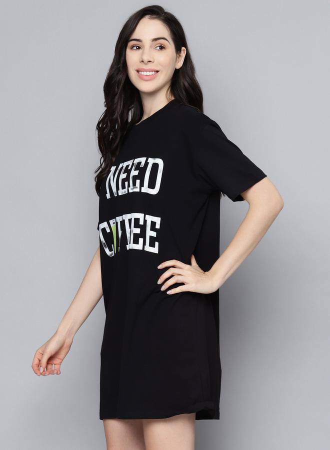SASSAFRAS Coffee Slogan Print Sleep T-Shirt Dress by Styli - Image 2