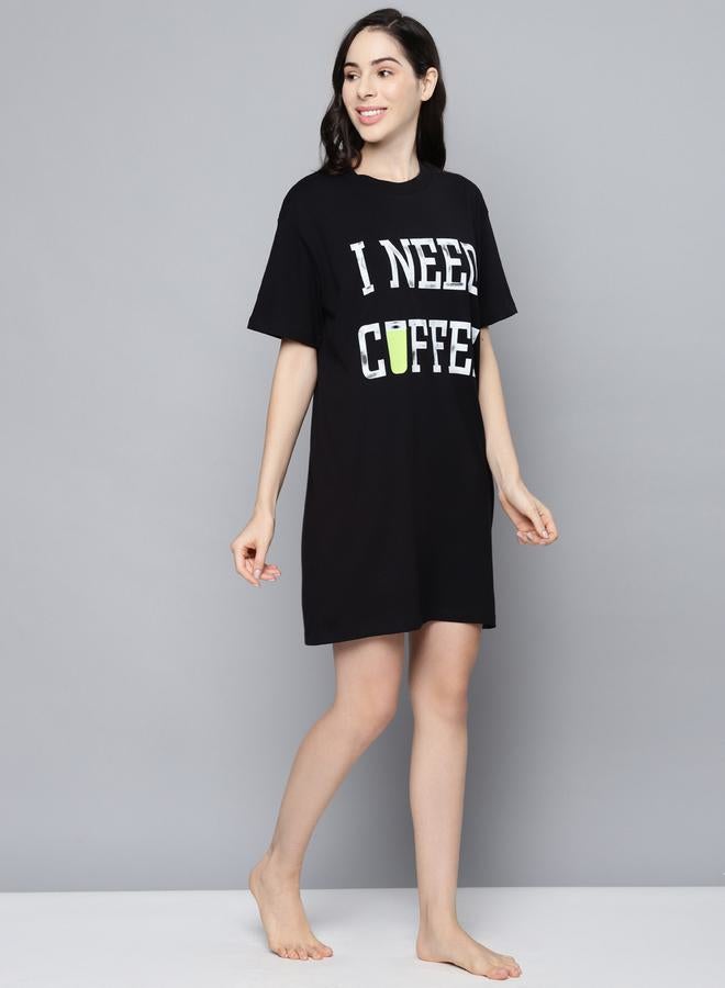 SASSAFRAS Coffee Slogan Print Sleep T-Shirt Dress by Styli - Image 4