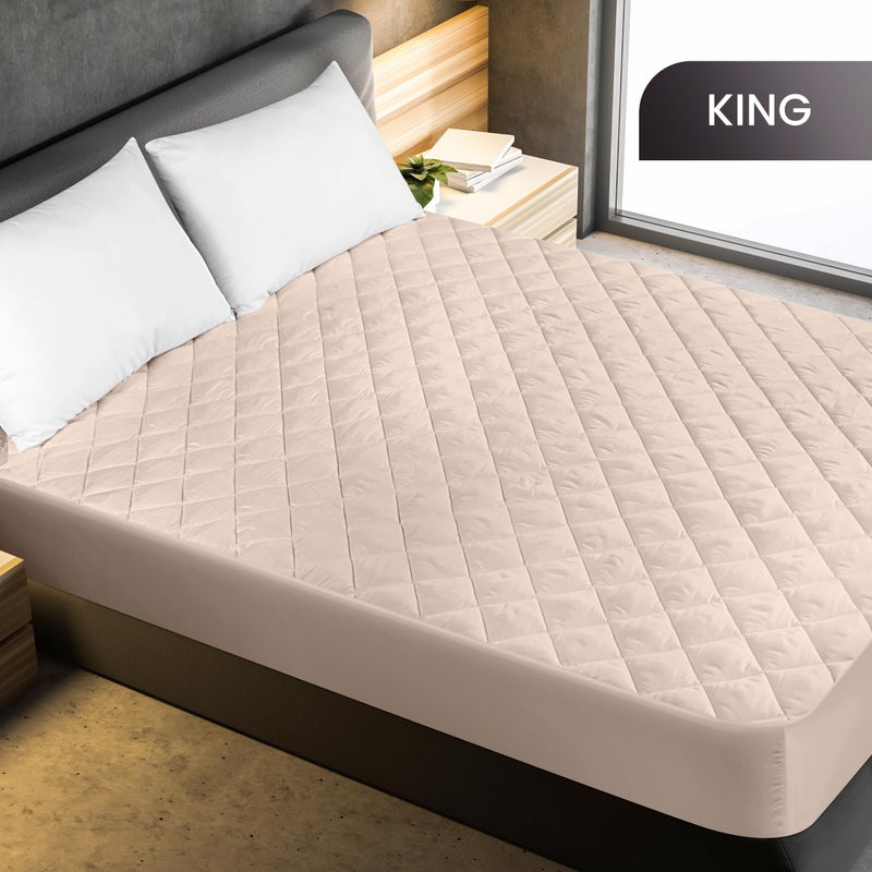 Utopia Bedding Quilted Fitted Mattress Pad  King Size  Elastic Fitted Mattress Topper Protector and Cover Stretches up to 16 Inches Deep  Machine Washable (Beige) - Image 2