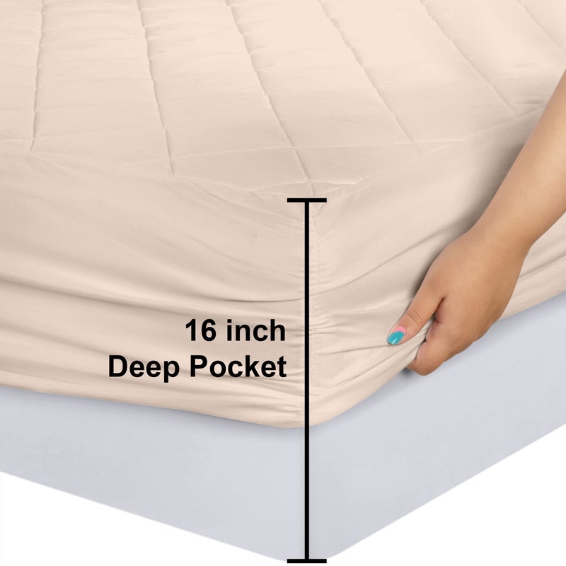 Utopia Bedding Quilted Fitted Mattress Pad  King Size  Elastic Fitted Mattress Topper Protector and Cover Stretches up to 16 Inches Deep  Machine Washable (Beige) - Image 3