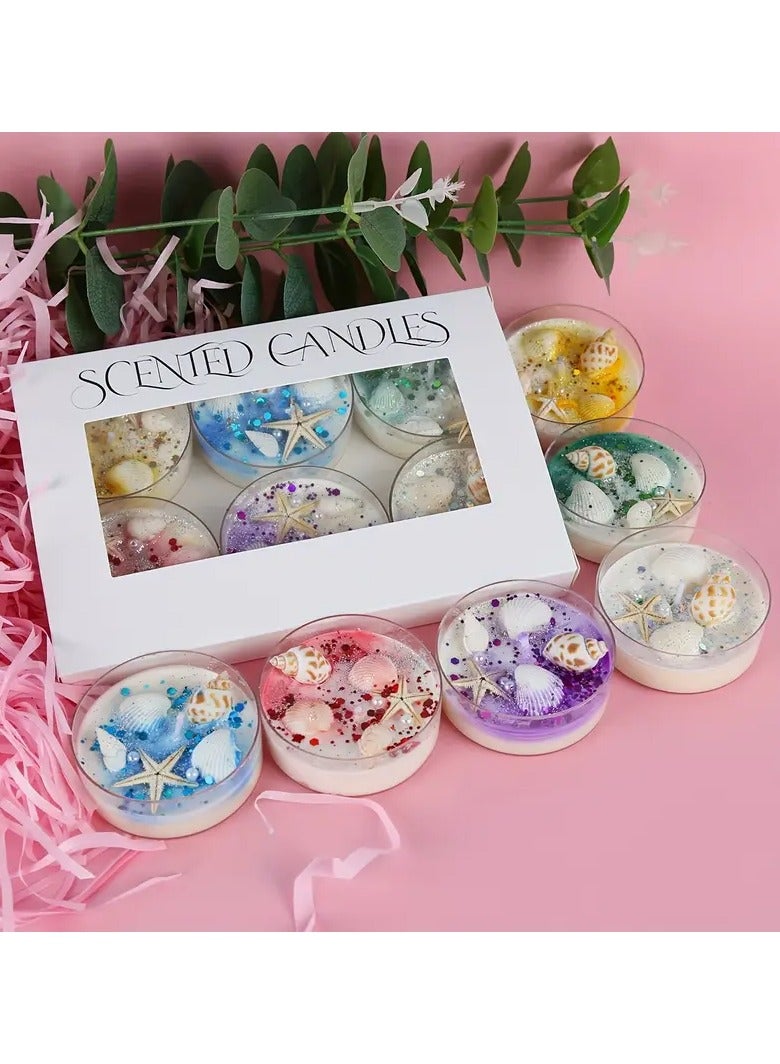 Luxury 6pcs Shell-Themed Aromatherapy Candle Gift Set – Romantic Scented Candles with Decorative Pearls & Sequins  - Image 1