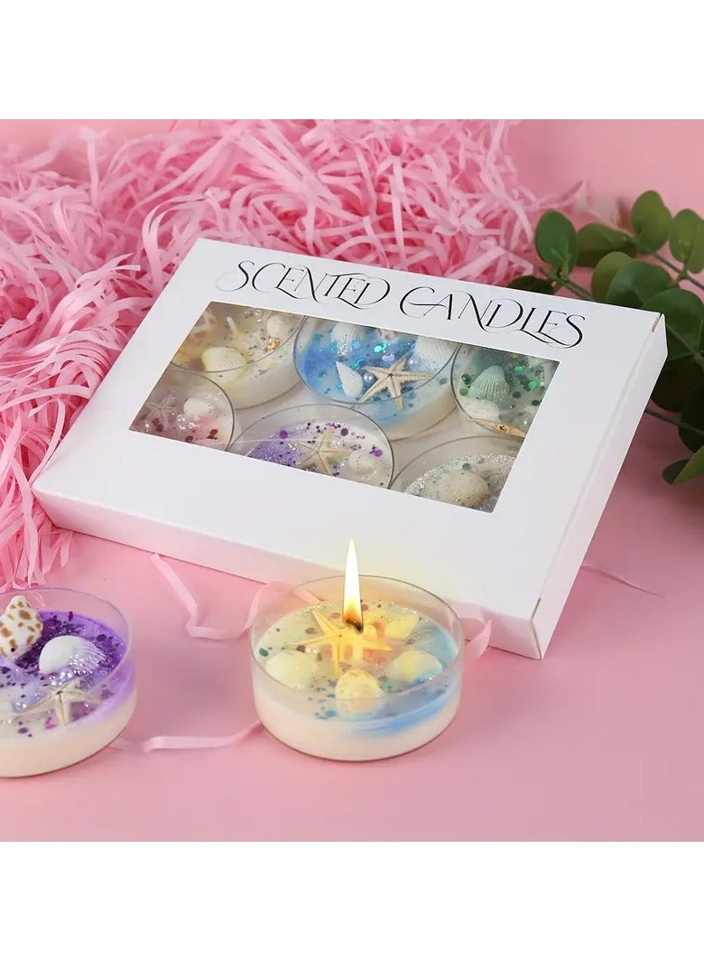 Luxury 6pcs Shell-Themed Aromatherapy Candle Gift Set – Romantic Scented Candles with Decorative Pearls & Sequins  - Image 2
