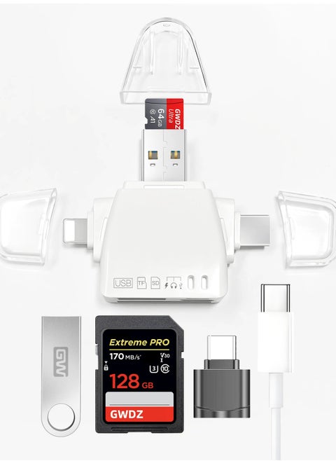SD Card Reader 7-in-1 Memory Card Reader USB OTG Adapter & SD Card Reader for i-Phone/i-Pad, USB C and USB A Devices