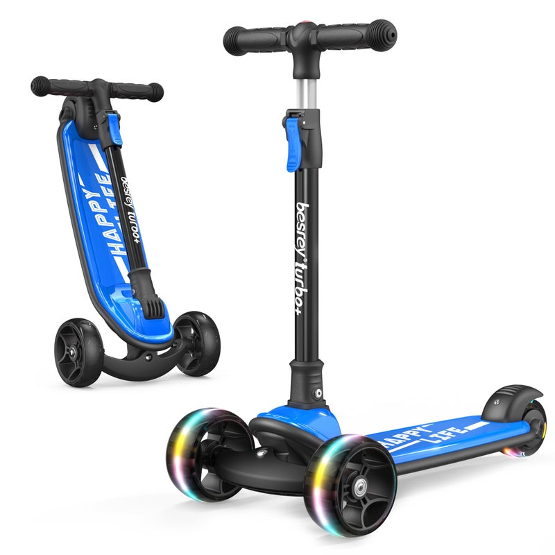 besrey Kick Scooter for Kids Ages 3-10, 3-Wheel Folding Scooter with Adjustable Height, LED Light Wheels, Extra Wide Deck for Outdoor Activities - Image 1
