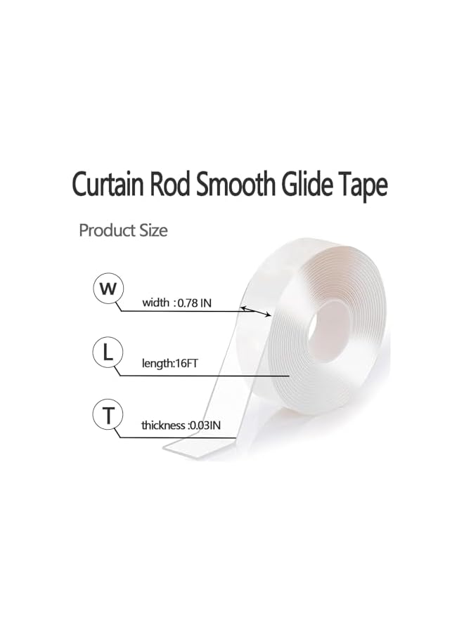 The Bros شريط انزلاق قضيب الستارة، 0.78 بوصة * 16 قدم شريط انزلاق شفاف، شريط انزلاق حلقة الستارة الشفاف، شريط انزلاق سلس لقضيب الستارة، لمنع حلقات الستارة من الالتصاق بقضبان الستارة - Image 2