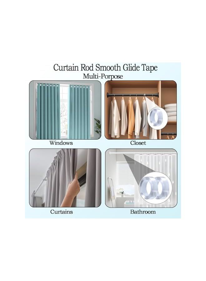 The Bros شريط انزلاق قضيب الستارة، 0.78 بوصة * 16 قدم شريط انزلاق شفاف، شريط انزلاق حلقة الستارة الشفاف، شريط انزلاق سلس لقضيب الستارة، لمنع حلقات الستارة من الالتصاق بقضبان الستارة - Image 5