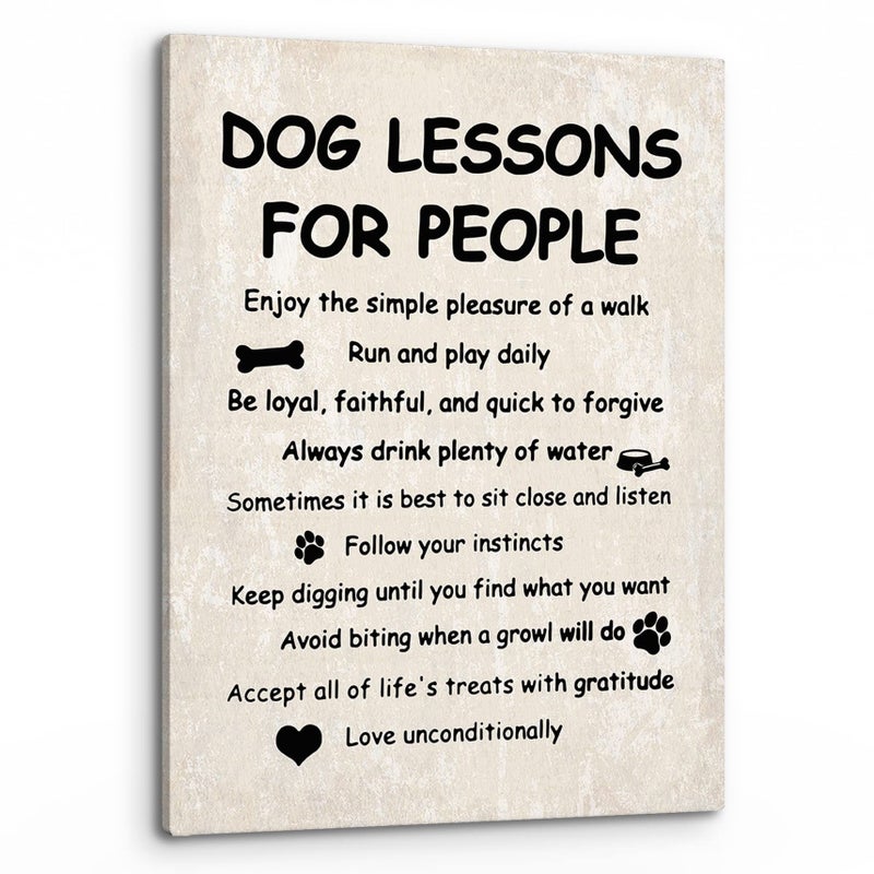 PHAMTE Funny Dog Lessons For People Wall Art,Funny Dog Saying Print Framed Canvas Painting Artwork Home Bedroom Living Room Girls Room Decorï¼ˆ11x14 Inchï¼‰ - Image 1