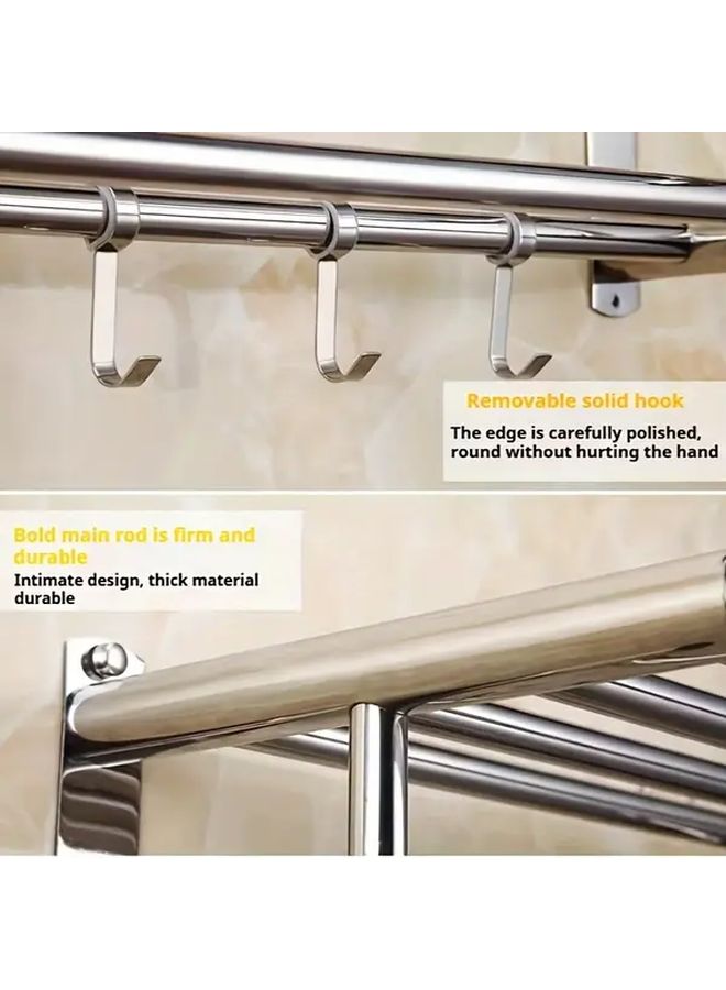 Stainless Steel Double Layer 50 Cm Towel Rack No Drill Self Adhesive Wall Mount For Bathroom Home Hotel Durable Rust Free Design S Shaped Hooks Towels Bathrobes - Image 4