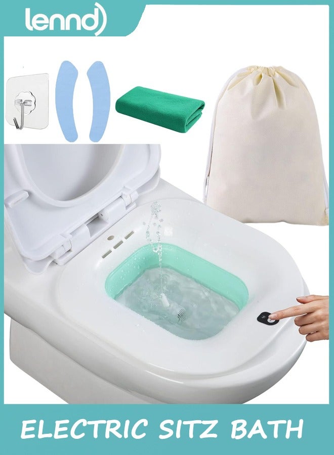 LENND Sitz Bath, Electric Sitz Bath for Toilet Seat Hemorrhoids Postpartum Care Tub, Sits Bath Soak Pan for Women Men, Sitz Baths Salts Bowl, Hip Bath Basin, Foldable, Water Spray Style, Green - Image 1