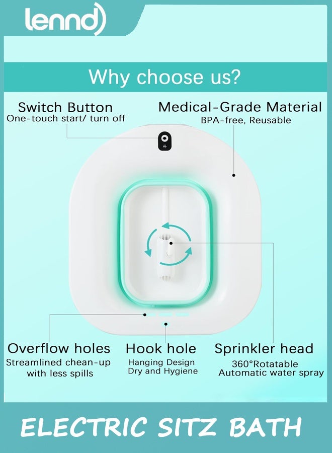 LENND Sitz Bath, Electric Sitz Bath for Toilet Seat Hemorrhoids Postpartum Care Tub, Sits Bath Soak Pan for Women Men, Sitz Baths Salts Bowl, Hip Bath Basin, Foldable, Water Spray Style, Green - Image 4