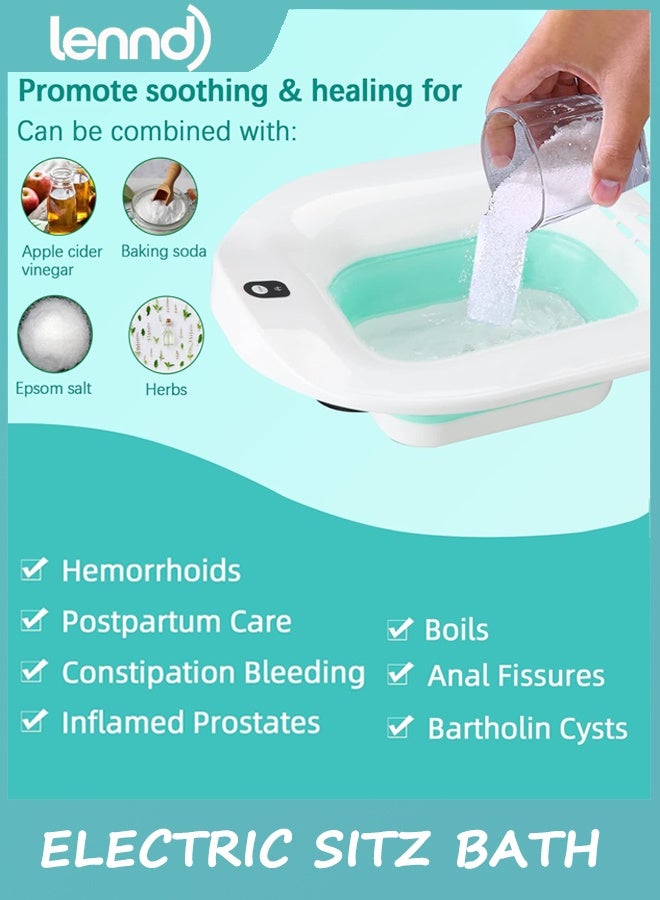 LENND Sitz Bath, Electric Sitz Bath for Toilet Seat Hemorrhoids Postpartum Care Tub, Sits Bath Soak Pan for Women Men, Sitz Baths Salts Bowl, Hip Bath Basin, Foldable, Water Spray Style, Green - Image 2
