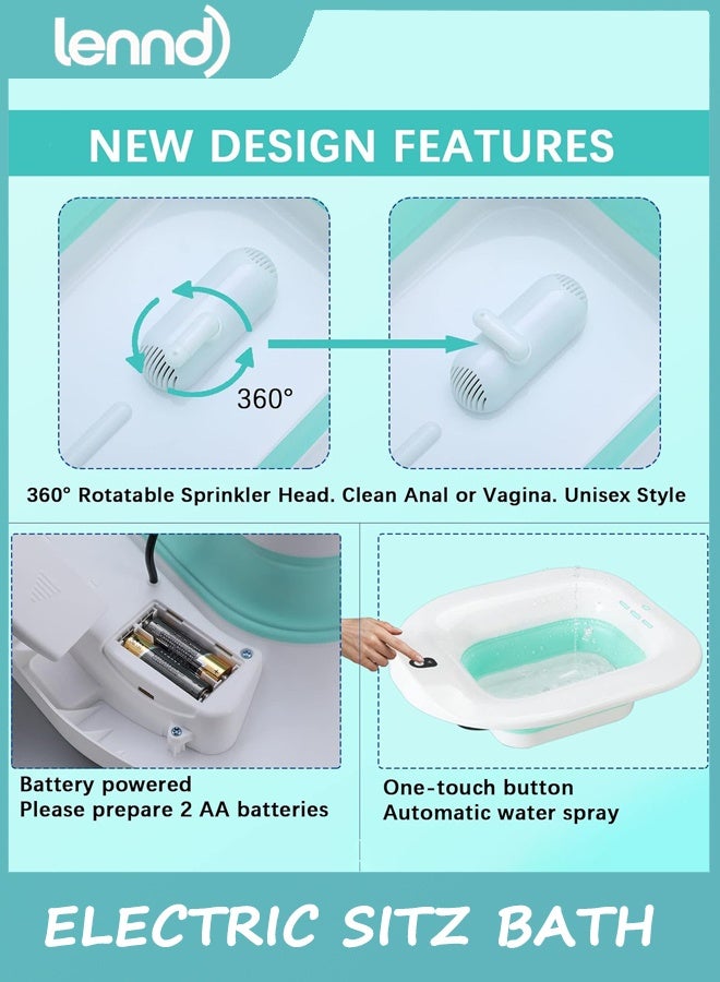 LENND Sitz Bath, Electric Sitz Bath for Toilet Seat Hemorrhoids Postpartum Care Tub, Sits Bath Soak Pan for Women Men, Sitz Baths Salts Bowl, Hip Bath Basin, Foldable, Water Spray Style, Green - Image 5