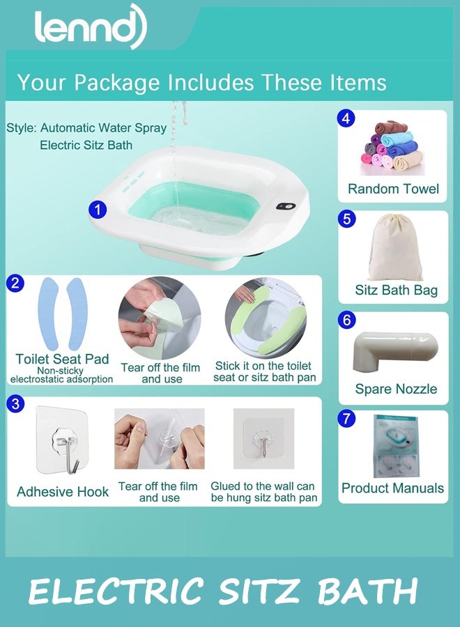 LENND Sitz Bath, Electric Sitz Bath for Toilet Seat Hemorrhoids Postpartum Care Tub, Sits Bath Soak Pan for Women Men, Sitz Baths Salts Bowl, Hip Bath Basin, Foldable, Water Spray Style, Green - Image 3