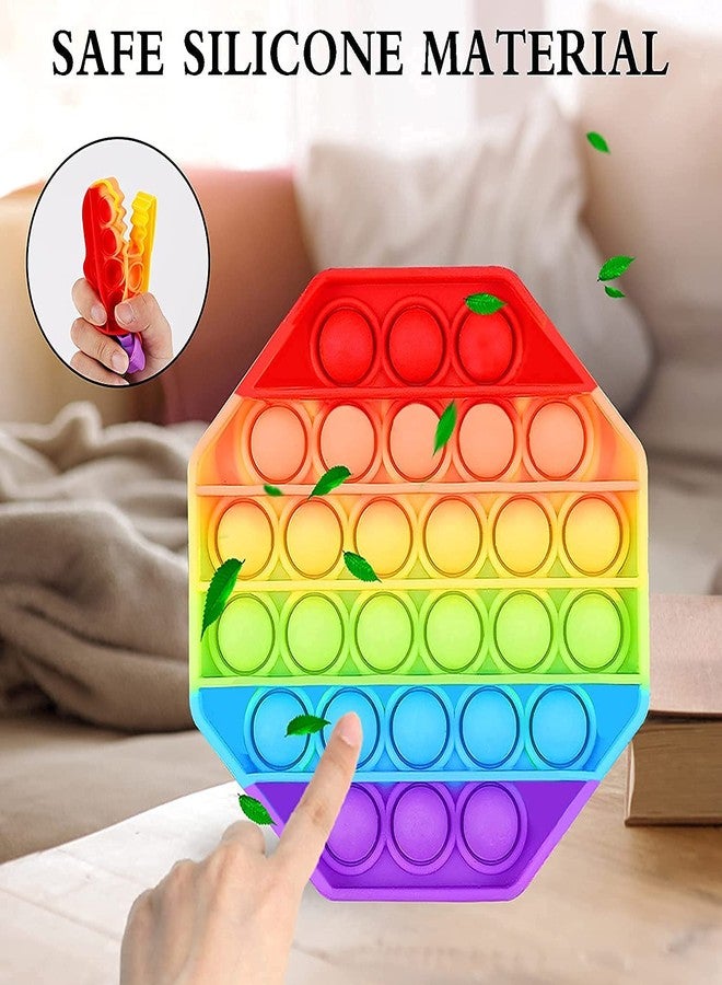 VikriDA Rainbow Fidget Popping Sounds Toy, BPA Free Silicone, Sensory Toy for Kids - Pack of 2 (Octagone and Heart) - Image 3
