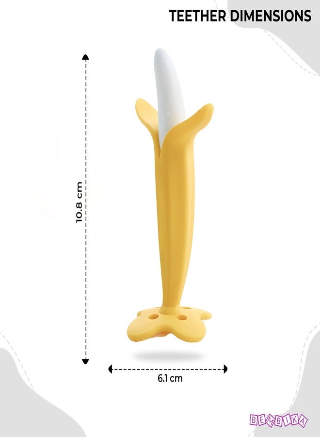 بيمبيكا فرشاة أسنان بيمبيكا للتسنين للأطفال الرضع، عضاضة للأطفال الرضع والأطفال الصغار، تدريب مرن مع قبضة سهلة الإمساك وشعيرات فائقة النعومة - (أصفر الموز) - Image 3
