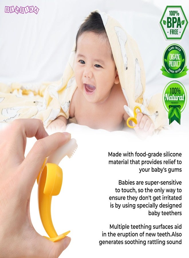 بيمبيكا فرشاة أسنان بيمبيكا للتسنين للأطفال الرضع، عضاضة للأطفال الرضع والأطفال الصغار، تدريب مرن مع قبضة سهلة الإمساك وشعيرات فائقة النعومة - (أصفر الموز) - Image 5