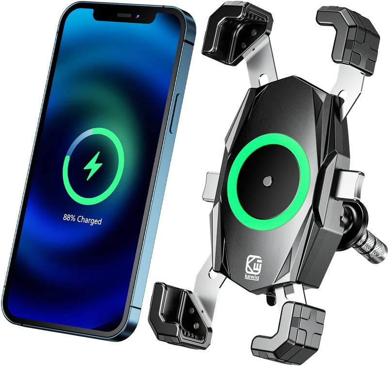 Kewig Motorcycle Fork Stem Phone Mount with Qi 15W Wireless Charger USB C 20W Fast Charging Port OnePush Automatically Lock Quick Release Handlebar Phone Holder for 4069 Phone - Image 3