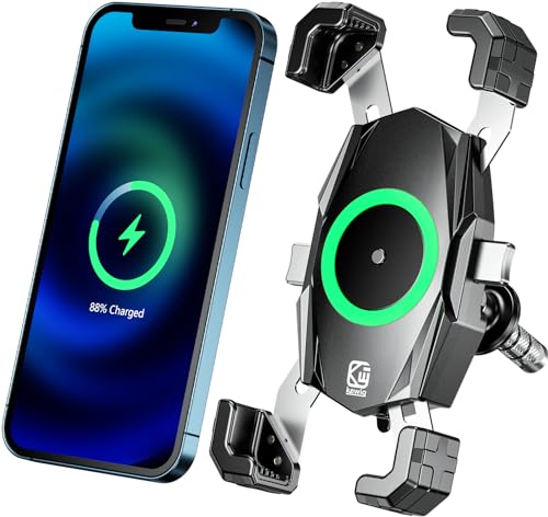Kewig Motorcycle Fork Stem Phone Mount with Qi 15W Wireless Charger USB C 20W Fast Charging Port OnePush Automatically Lock Quick Release Handlebar Phone Holder for 4069 Phone - Image 1