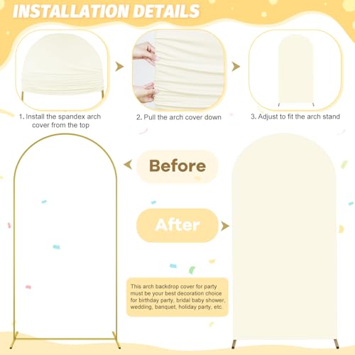 FOTSHARER Ivory Arch Cover 3.3x6.6FT Spandex Arch Cover Fitted Wedding Arch Backdrop Stand Cover Chiara Wall Covers for Arch Backdrop Cream Arch Covers for Birthday Party Ceremony Balloon Decoration - Image 5