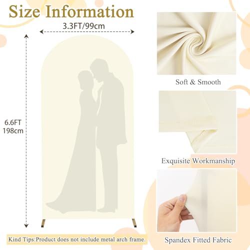 FOTSHARER Ivory Arch Cover 3.3x6.6FT Spandex Arch Cover Fitted Wedding Arch Backdrop Stand Cover Chiara Wall Covers for Arch Backdrop Cream Arch Covers for Birthday Party Ceremony Balloon Decoration - Image 2
