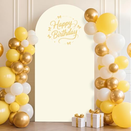FOTSHARER Ivory Arch Cover 3.3x6.6FT Spandex Arch Cover Fitted Wedding Arch Backdrop Stand Cover Chiara Wall Covers for Arch Backdrop Cream Arch Covers for Birthday Party Ceremony Balloon Decoration - Image 4