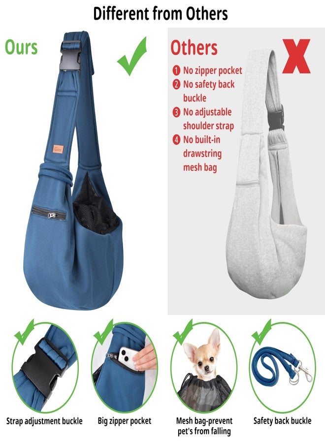 CUBY Cat and Dog Sling Carrier - Small Pet Carrier Sling with Adjustable Strap & Zip Pocket, Hands Free Soft Dog Slings for Cats, Puppies, Outdoor Travel Safety Purse Bag (Navy Blue) - Image 2
