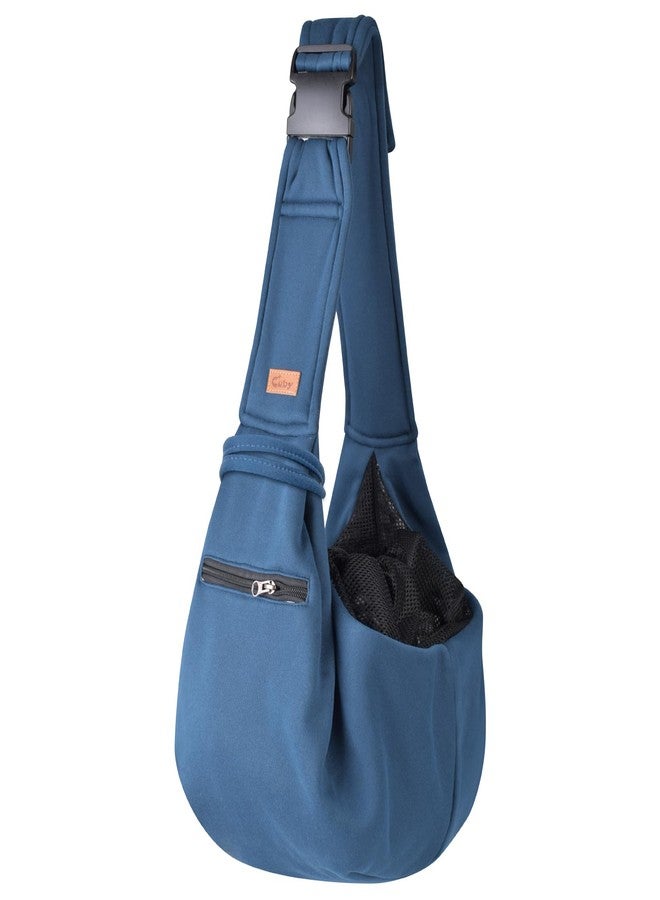 CUBY Cat and Dog Sling Carrier - Small Pet Carrier Sling with Adjustable Strap & Zip Pocket, Hands Free Soft Dog Slings for Cats, Puppies, Outdoor Travel Safety Purse Bag (Navy Blue)