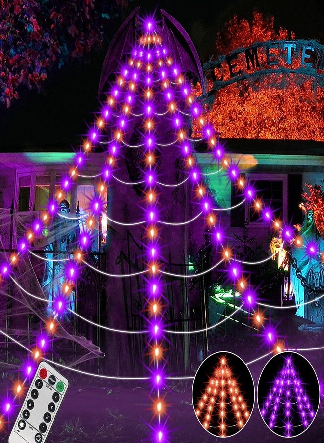 Sinranac 390 LED Halloween Spider Web Lights Decor, 5m Giant Net Lights with 26m Light Chain & Remote Control (8 Light Modes & Timer), Decoration for Garden Indoor Outdoor - Purple+Orange - Image 1