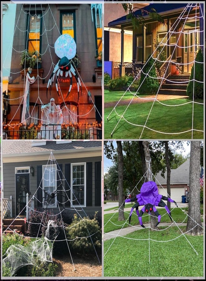 Sinranac 390 LED Halloween Spider Web Lights Decor, 5m Giant Net Lights with 26m Light Chain & Remote Control (8 Light Modes & Timer), Decoration for Garden Indoor Outdoor - Purple+Orange - Image 5