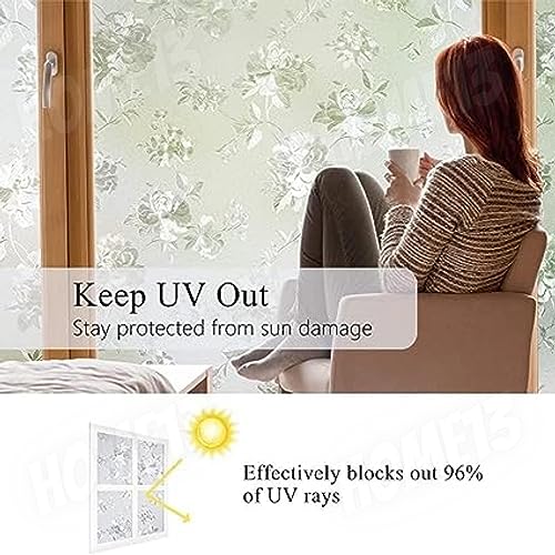 HOME13™ Frosted Glass Window Film Self Adheisve Decoartive Window Privacy Film Heat Control Removable Vinyl Window Sticker for Home Office (16"x50" Inch, Flower Leaf) - Image 4