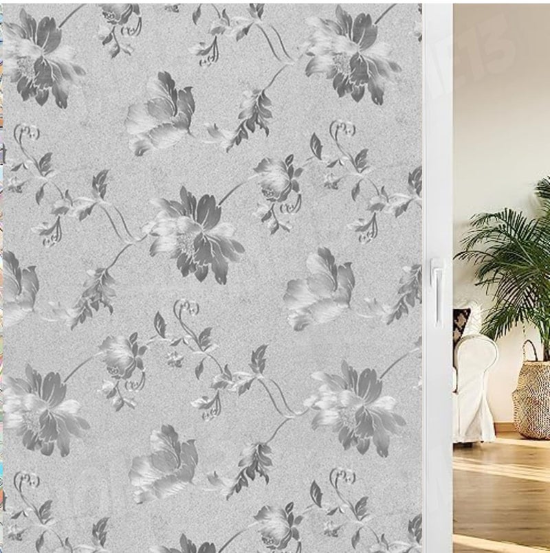 HOME13™ Frosted Glass Window Film Self Adheisve Decoartive Window Privacy Film Heat Control Removable Vinyl Window Sticker for Home Office (16"x50" Inch, Flower Leaf) - Image 1