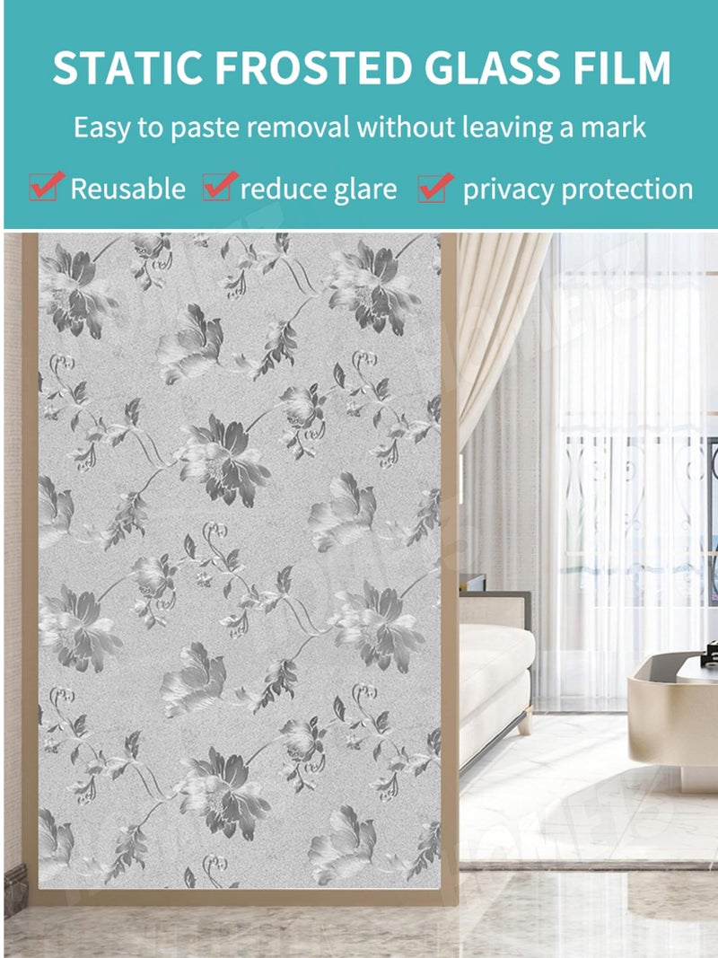 HOME13™ Frosted Glass Window Film Self Adheisve Decoartive Window Privacy Film Heat Control Removable Vinyl Window Sticker for Home Office (16"x50" Inch, Flower Leaf) - Image 2